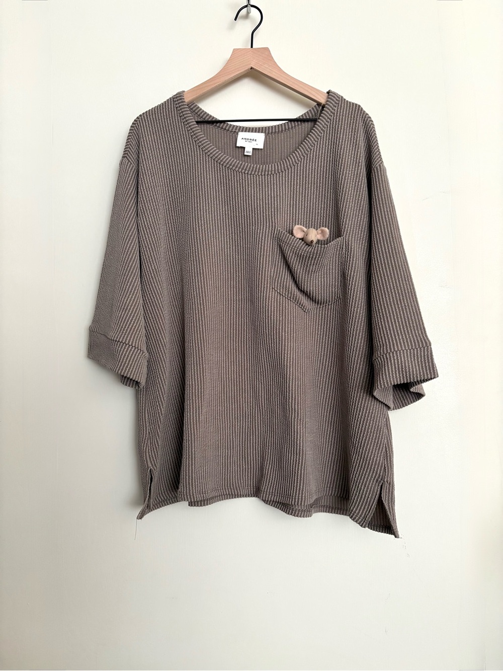 3/$25 Andree by Unit tee 1X oversized grey ribbed 3/4 sleeve top